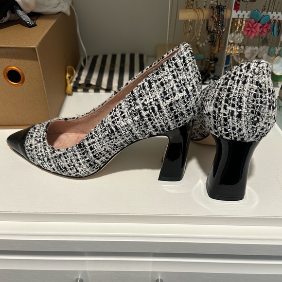 Ally pumps - black and white, block heel, tweed-patent. Super on trend for fall! - Picture 1 of 3